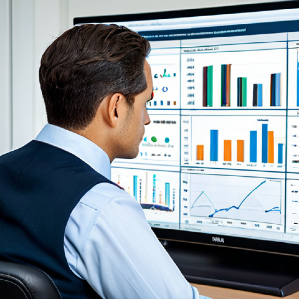 A professional male business analyst in a modest business suit, sitting attentively at a clean desk in a modern, well-lit office. He is focused on a large monitor displaying detailed financial charts and projections related to interest rates, with subtle graphical representations of "annual interest" and "effective annual interest" data. His hands are resting naturally on the desk, conveying a sense of deep concentration on financial understanding. The background shows a soft-focus, contemporary office environment. safe for work, appropriate content, fully clothed, professional dress, perfect anatomy, correct proportions, natural pose, well-formed hands, proper finger count, natural body proportions, high-quality, professional photography.